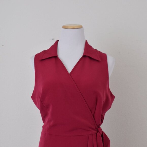 Vintage 80s Magenta Polyester Wrap Dress By Tess | size 14 - Picture 4 of 9